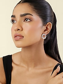 White Rhodium Finish Crystal Zircon Circular Stud Earrings
