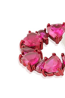 White Rhodium Finish Crystal Zircon & Ruby Doublet Stone Circular Stud Earrings
