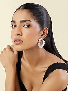 White Rhodium Finish Crystal Zircon Circular Stud Earrings