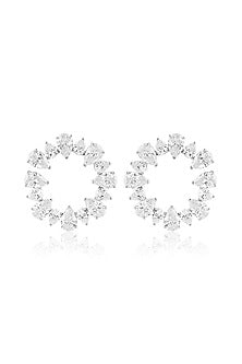 White Rhodium Finish Crystal Zircon Circular Stud Earrings