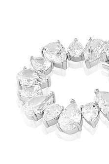 White Rhodium Finish Crystal Zircon Circular Stud Earrings