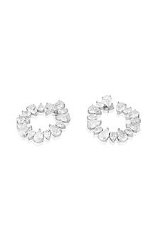 White Rhodium Finish Crystal Zircon Circular Stud Earrings