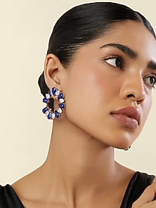 White Rhodium Finish Crystal Zircon & Sapphire Doublet Stone Circular Stud Earrings