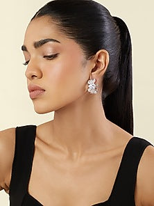 White Rhodium Finish Crystal Zircon Hoop Earrings