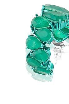 White Rhodium Finish Emerald Doublet Stone Hoop Earrings