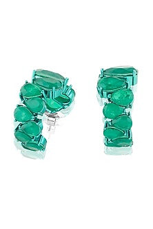 White Rhodium Finish Emerald Doublet Stone Hoop Earrings