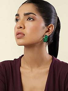 White Rhodium Finish Emerald Doublet Stone Hoop Earrings