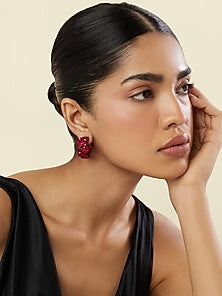 White Rhodium Finish Ruby Doublet Stone Hoop Earrings