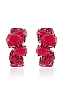 White Rhodium Finish Ruby Doublet Stone Hoop Earrings
