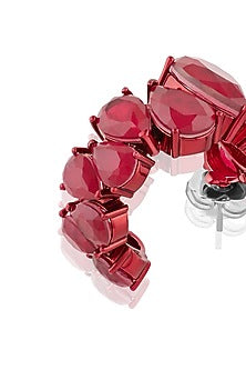 White Rhodium Finish Ruby Doublet Stone Hoop Earrings