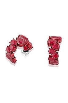 White Rhodium Finish Ruby Doublet Stone Hoop Earrings
