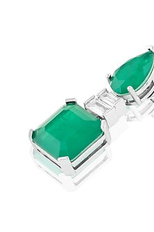 White Rhodium Finish Crystal Zircon & Emerald Green Doublet Stone Dangler Earrings