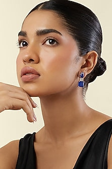 White Rhodium Finish Crystal Zircon & Sapphire Doublet Stone Dangler Earrings