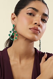 White Rhodium Finish Crystal Zircon & Emerald Green Doublet Stone Dangler Earrings