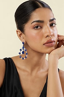 White Rhodium Finish Crystal Zircon & Sapphire Doublet Stone Dangler Earrings