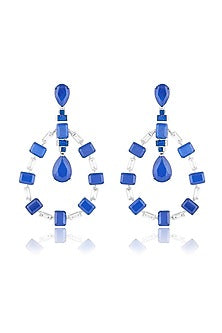 White Rhodium Finish Crystal Zircon & Sapphire Doublet Stone Dangler Earrings
