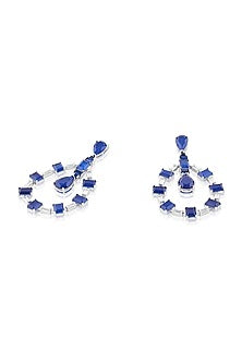 White Rhodium Finish Crystal Zircon & Sapphire Doublet Stone Dangler Earrings
