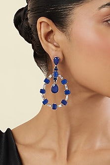 White Rhodium Finish Crystal Zircon & Sapphire Doublet Stone Dangler Earrings