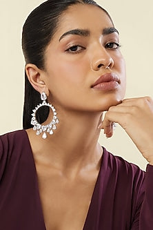 White Rhodium Finish Crystal Zircon Dangler Earrings