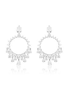 White Rhodium Finish Crystal Zircon Dangler Earrings
