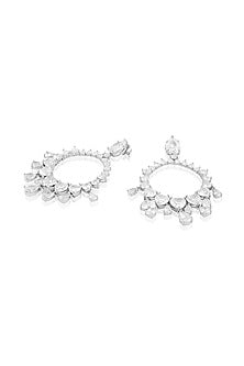 White Rhodium Finish Crystal Zircon Dangler Earrings