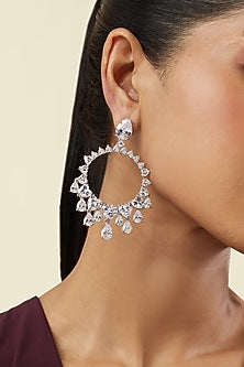 White Rhodium Finish Crystal Zircon Dangler Earrings