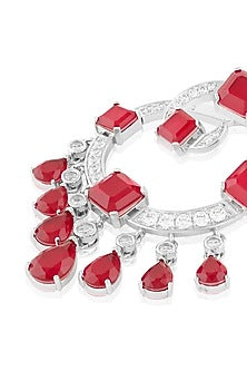 White Rhodium Finish Crystal Zircon & Ruby Doublet Stone Chandbali Earrings