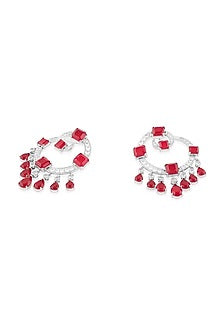 White Rhodium Finish Crystal Zircon & Ruby Doublet Stone Chandbali Earrings