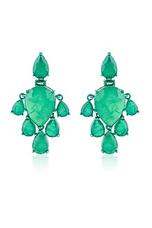 White Rhodium Finish Emerald Green Doublet Stone Dangler Earrings
