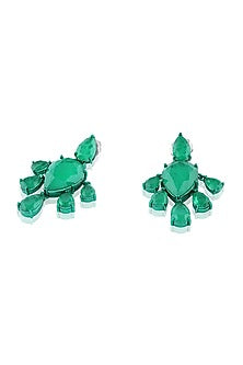 White Rhodium Finish Emerald Green Doublet Stone Dangler Earrings