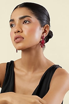 White Rhodium Finish Ruby Doublet Stone Dangler Earrings