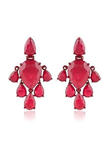 White Rhodium Finish Ruby Doublet Stone Dangler Earrings
