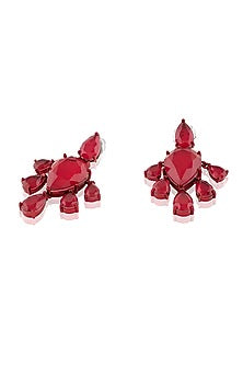 White Rhodium Finish Ruby Doublet Stone Dangler Earrings