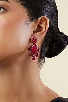White Rhodium Finish Ruby Doublet Stone Dangler Earrings