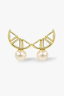 Micron Gold Finish Hand-Cut Polki & Pearl Mirror Dangler Earrings