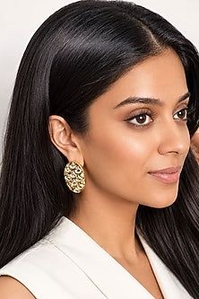 Micron Gold Finish Hand-Cut Polki Mirror Stud Earrings