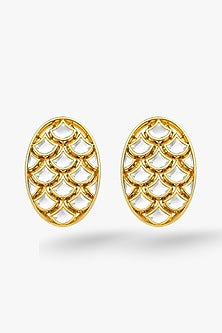Micron Gold Finish Hand-Cut Polki Mirror Stud Earrings