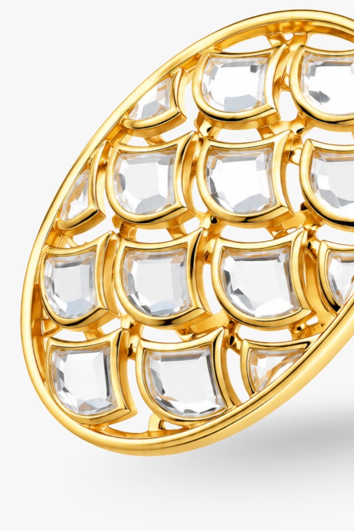 Micron Gold Finish Hand-Cut Polki Mirror Stud Earrings