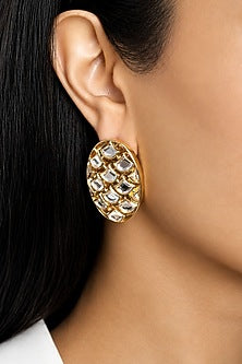 Micron Gold Finish Hand-Cut Polki Mirror Stud Earrings