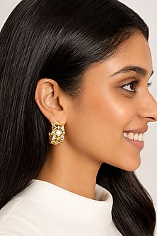 Micron Gold Finish Hand-Cut Polki Mirror Hoop Earrings