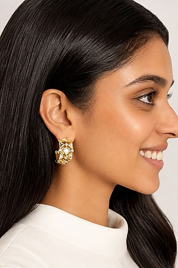 Micron Gold Finish Hand-Cut Polki Mirror Hoop Earrings