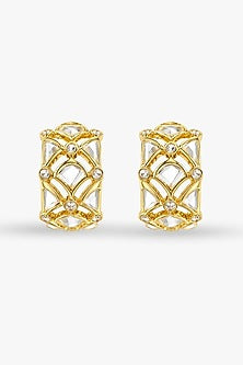 Micron Gold Finish Hand-Cut Polki Mirror Hoop Earrings