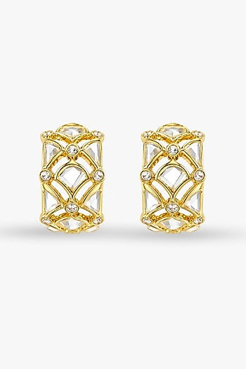 Micron Gold Finish Hand-Cut Polki Mirror Hoop Earrings
