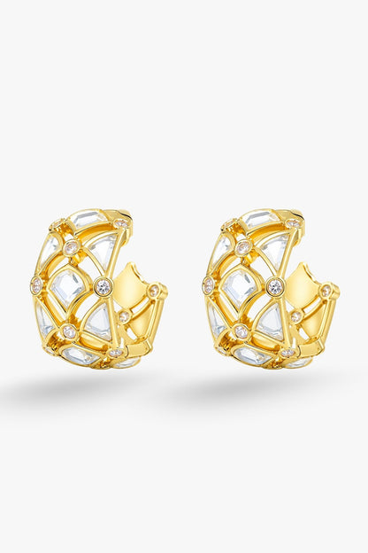 Micron Gold Finish Hand-Cut Polki Mirror Hoop Earrings