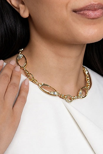 Micron Gold Finish Hand-Cut Polki Mirror Choker Necklace