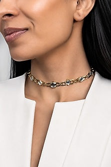 Micron Gold Finish Hand-Cut Polki Mirror Choker Necklace
