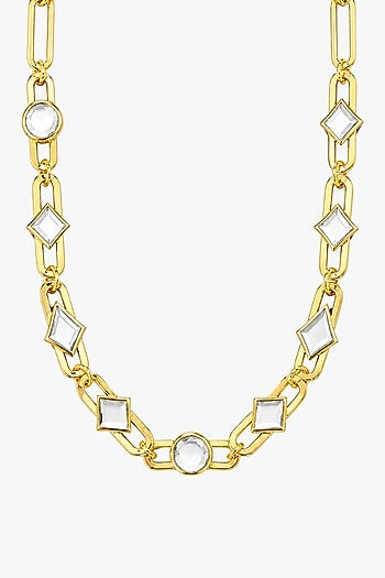 Micron Gold Finish Hand-Cut Polki Mirror Choker Necklace