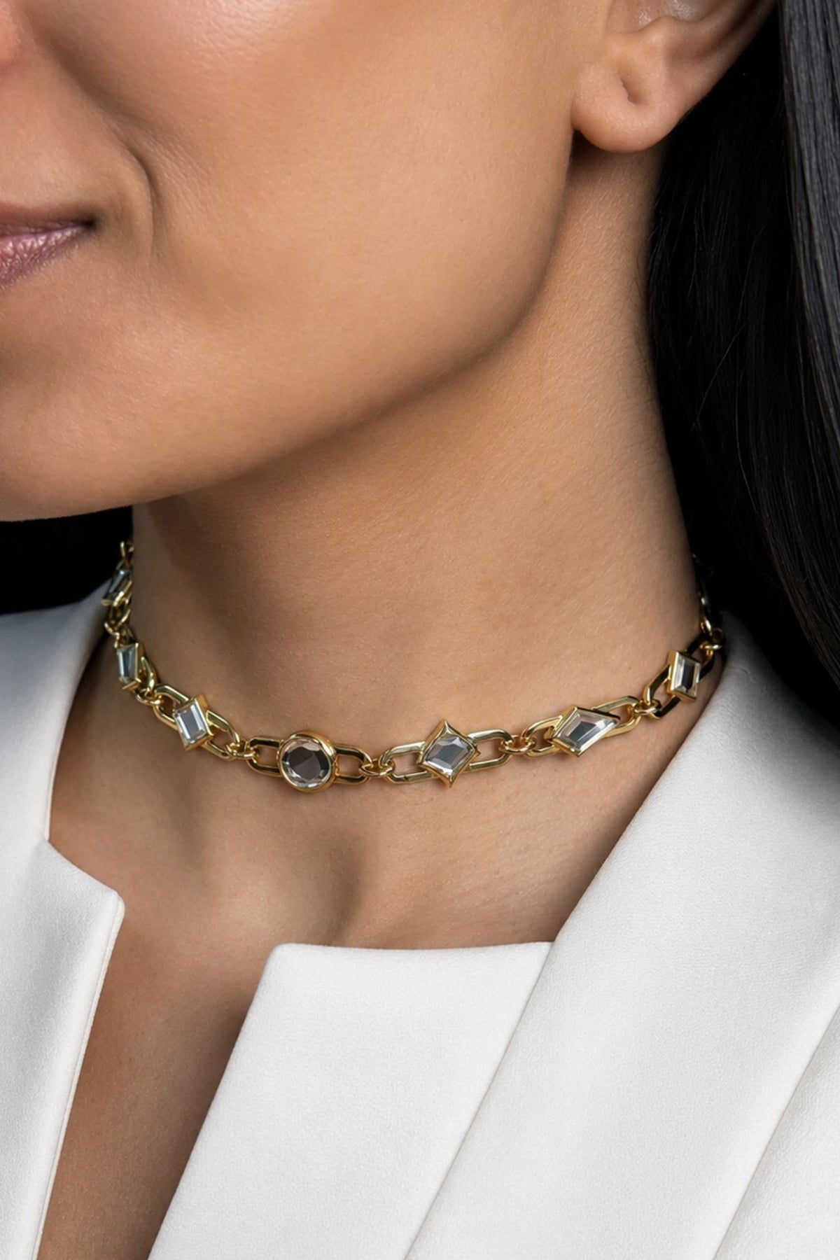 Micron Gold Finish Hand-Cut Polki Mirror Choker Necklace