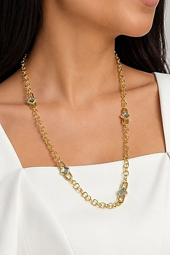 Micron Gold Finish Hand-Cut Polki Mirror Long Necklace