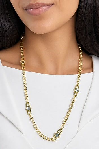 Micron Gold Finish Hand-Cut Polki Mirror Long Necklace